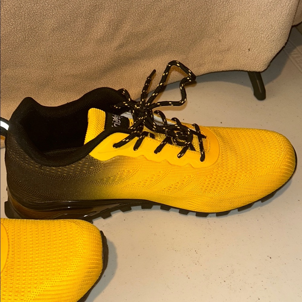 Yellow and Black Athletic Shoes with Breathable Mesh - Picture 4 of 11
